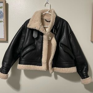 AHA Selected Black Leather Oversized Jacket